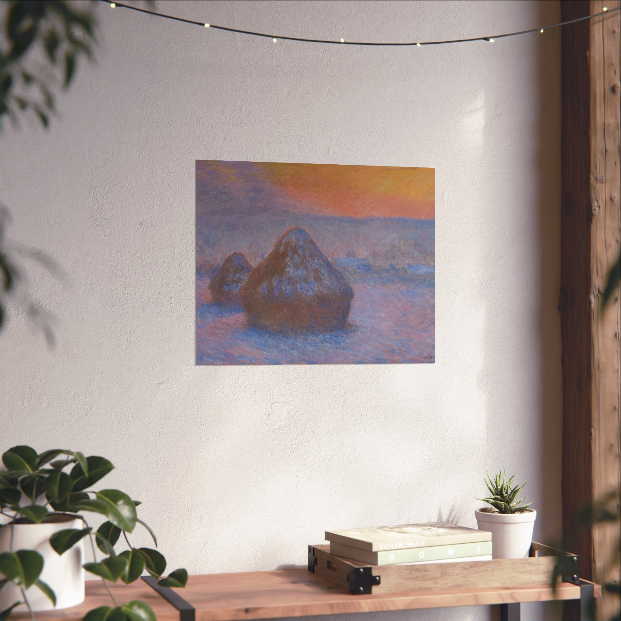 Claude Monet - Stacks of Wheat (Sunset, Snow Effect) | Fine Art Poster
