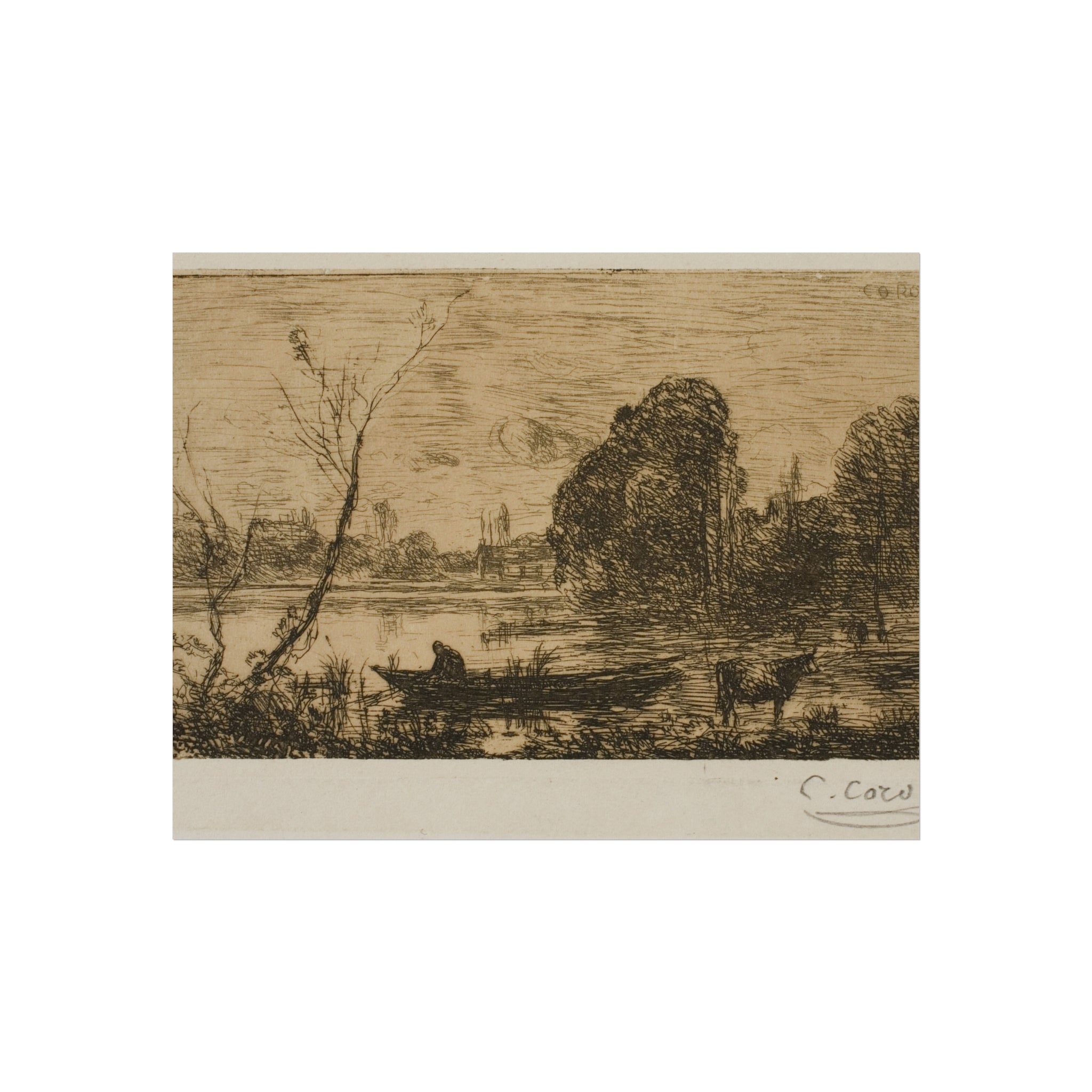 Jean Baptiste Camille Corot - Ville d'Avray Pond with Boatman, Evening | Fine Art Poster