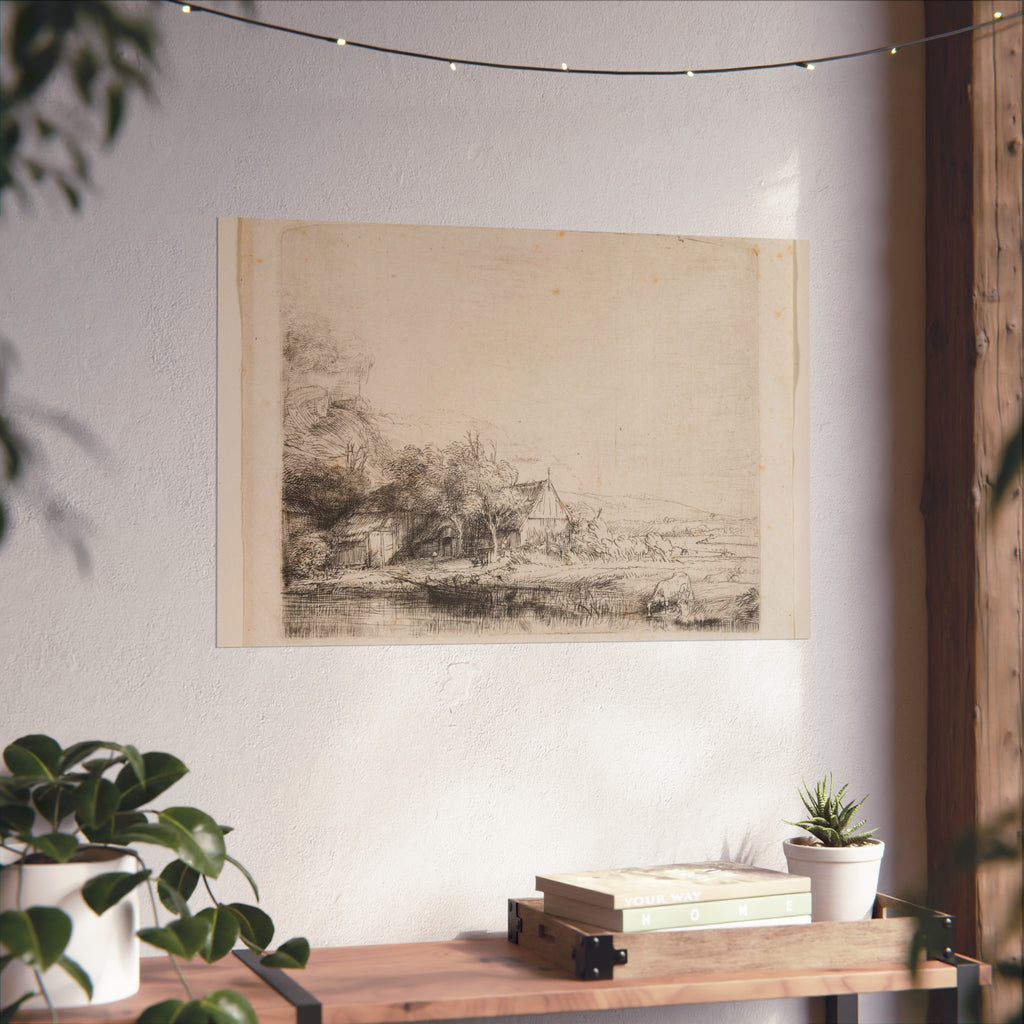 Rembrandt van Rijn - Landscape with a Cow Drinking | Fine Art Poster