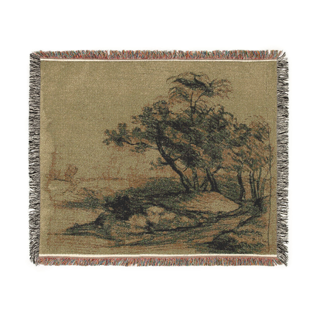 John Constable - River Bank with Trees (recto); Herd of Cattle Beneath Trees, with Inset Sketch of Landscape (verso) | Woven Tapestry Blanket