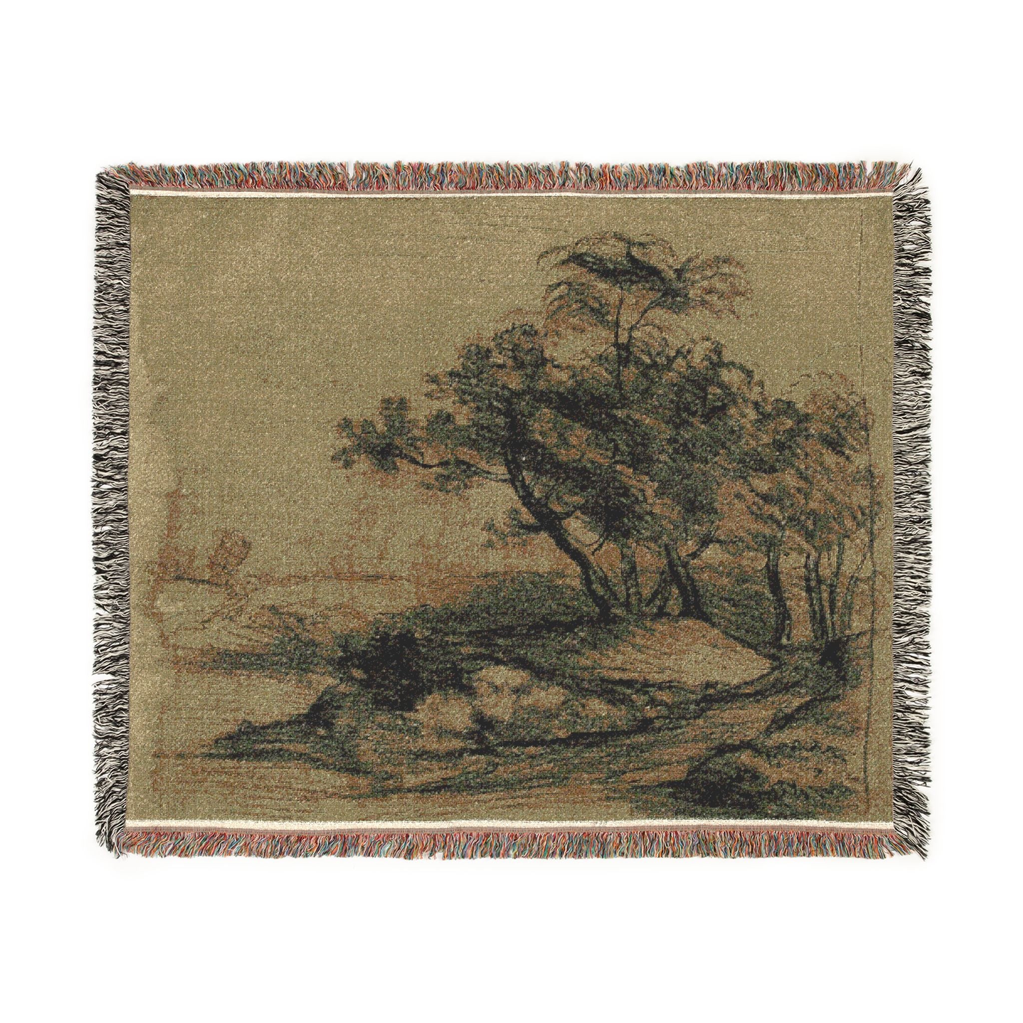 John Constable - River Bank with Trees (recto); Herd of Cattle Beneath Trees, with Inset Sketch of Landscape (verso) | Woven Tapestry Blanket