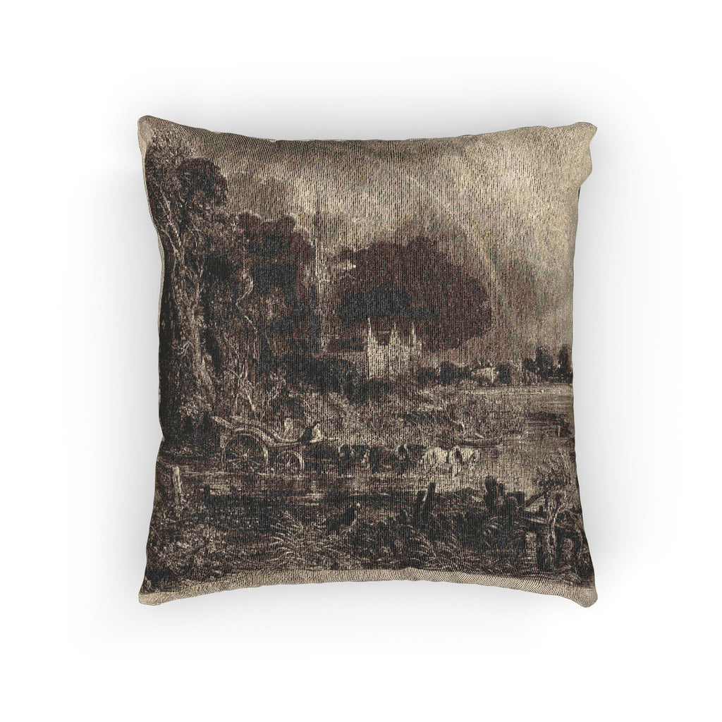 David Lucas - Salisbury Cathedral from the Meadows the Rainbow | Woven Pillow