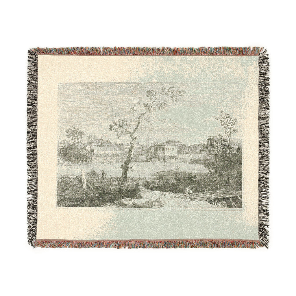 Canaletto - View of a Town on a River Bank, from Vedute | Woven Tapestry Blanket