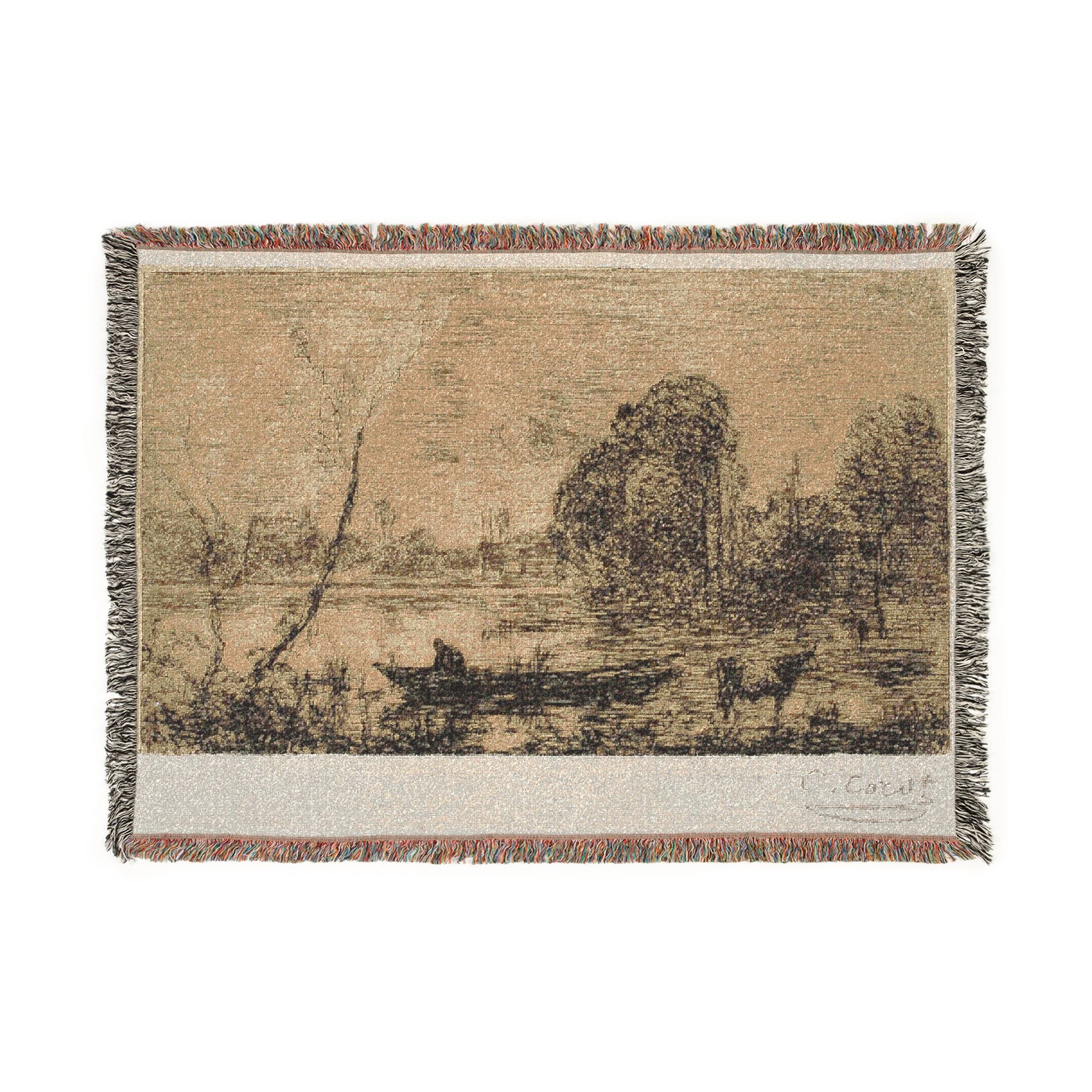 Jean Baptiste Camille Corot - Ville d'Avray Pond with Boatman, Evening | Woven Tapestry Blanket