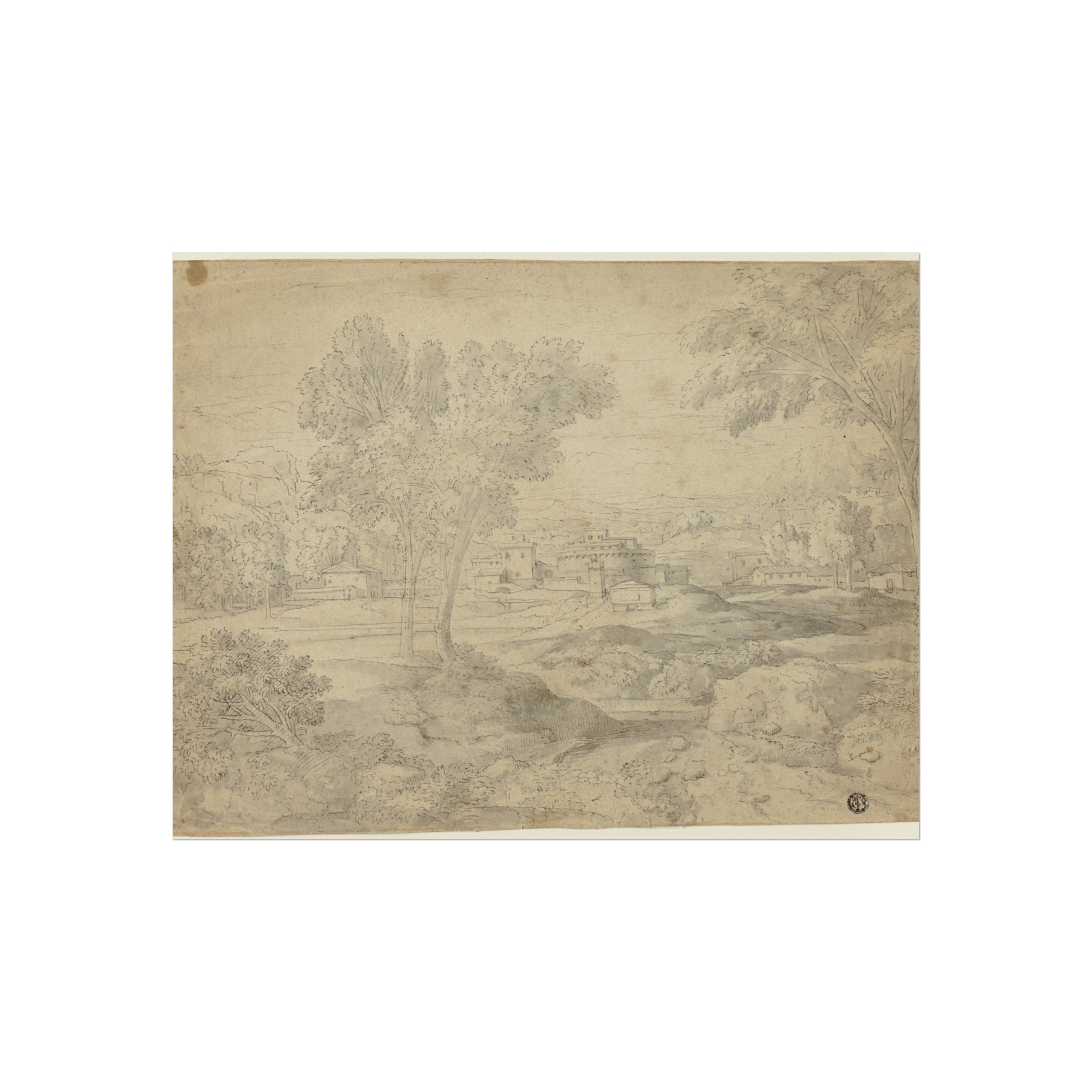 Follower of Nicolas Poussin - Italianate Landscape with Buildings | Fine Art Poster