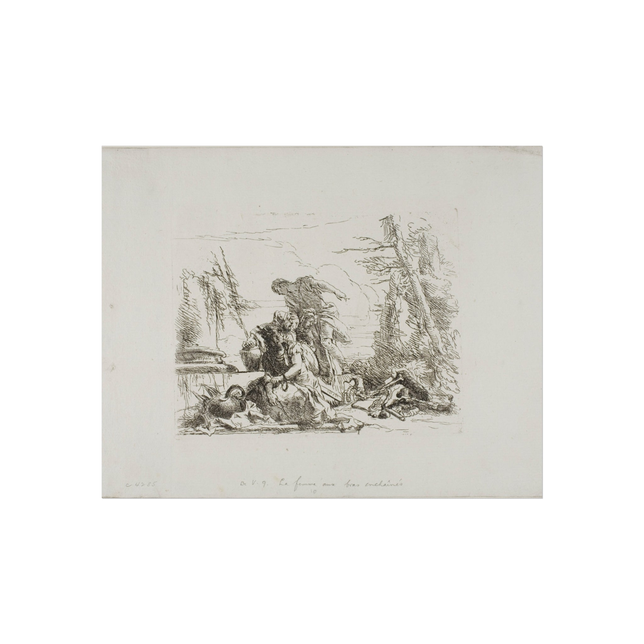 Giovanni Battista Tiepolo - A Woman with her Arms in Chains and Four Other Figures, from Capricci | Fine Art Poster