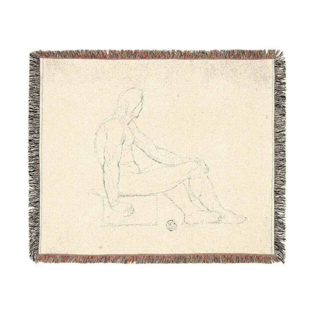 Style of Jacques Louis David - Seated Male Nude | Woven Tapestry Blanket