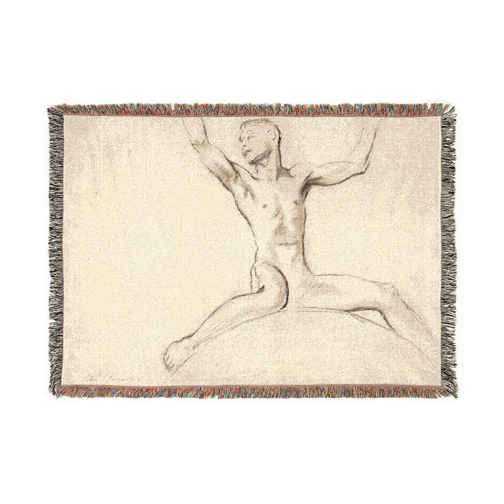 John Singer Sargent - Seated Male Nude, Arms Uplifted | Woven Tapestry Blanket
