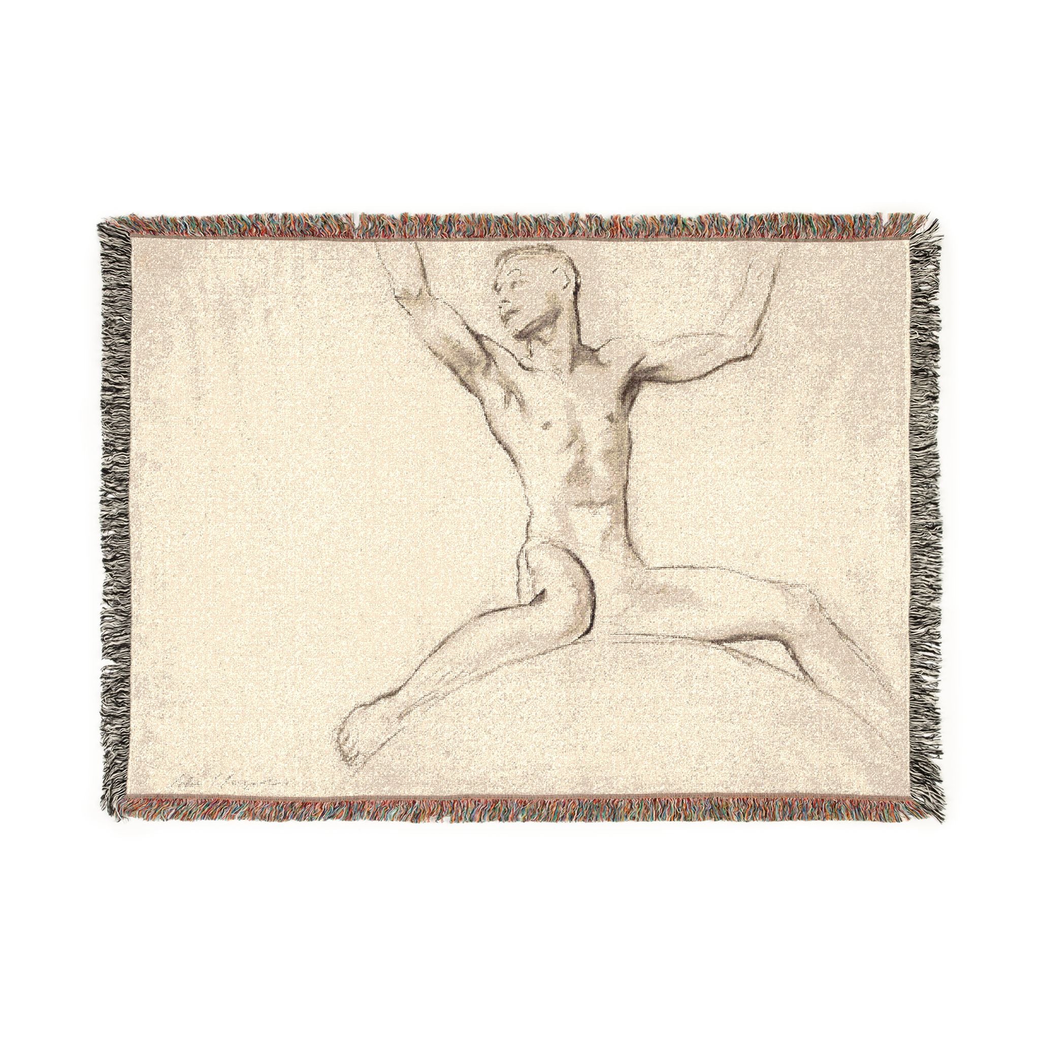 John Singer Sargent - Seated Male Nude, Arms Uplifted | Woven Tapestry Blanket