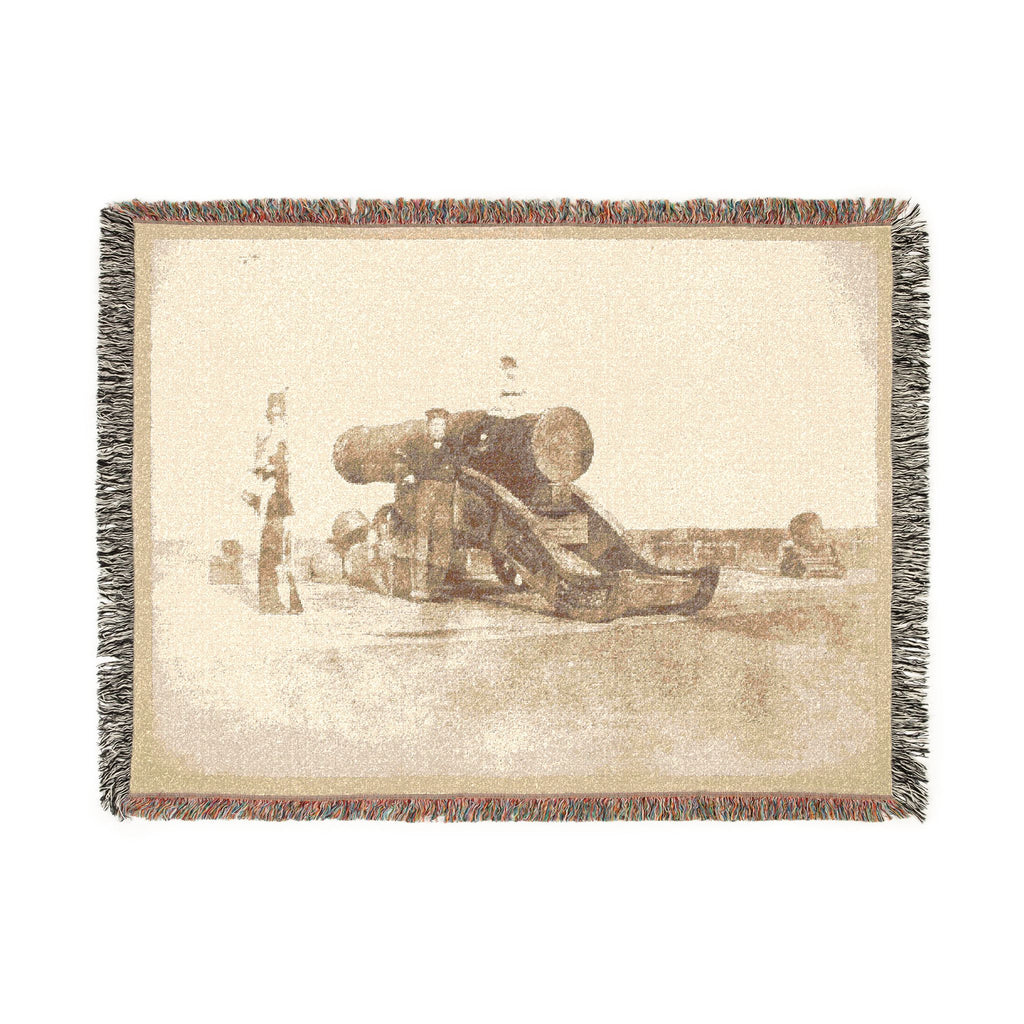 David Octavius Hill - The cannon 'Mons Meg' at Edinburgh Castle, and a private in the 2nd battalion of Royal Scots who g | Woven Tapestry Blanket
