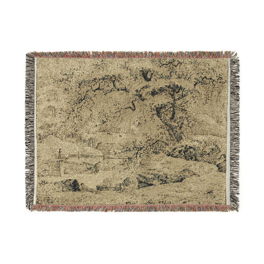Jacob van Ruisdael - Landscape with Figure Resting Under Tree by Stream | Woven Tapestry Blanket