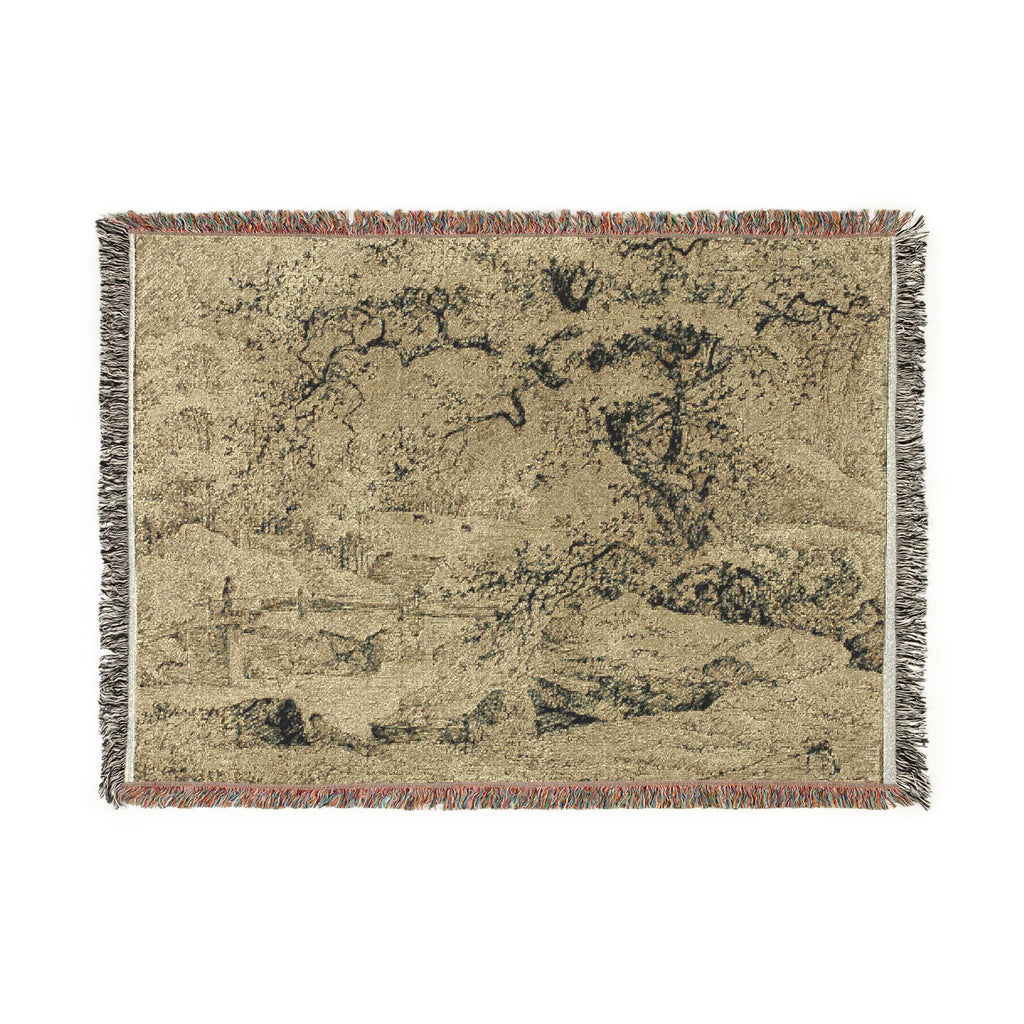 Jacob van Ruisdael - Landscape with Figure Resting Under Tree by Stream | Woven Tapestry Blanket