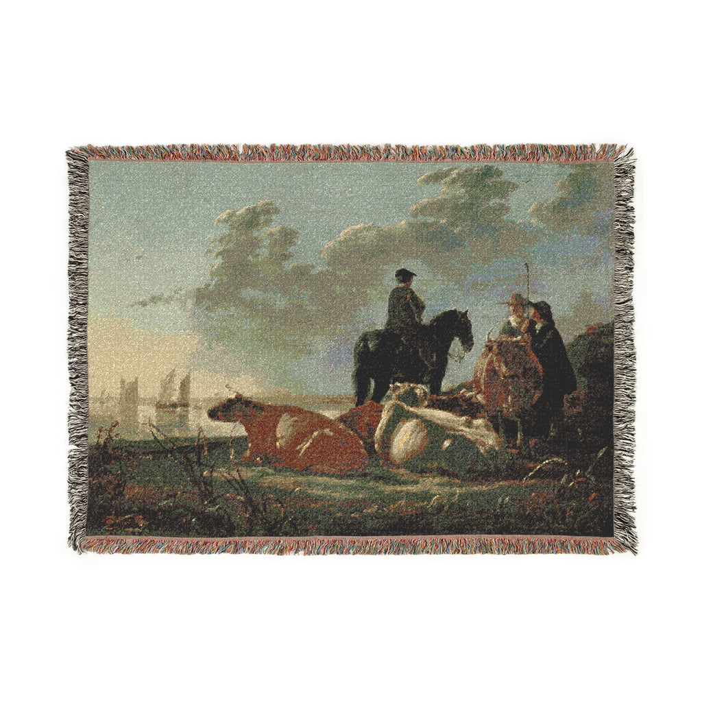 Aelbert Cuyp - Peasants with Four Cows by the River Merwede - WGA5825 | Woven Tapestry Blanket