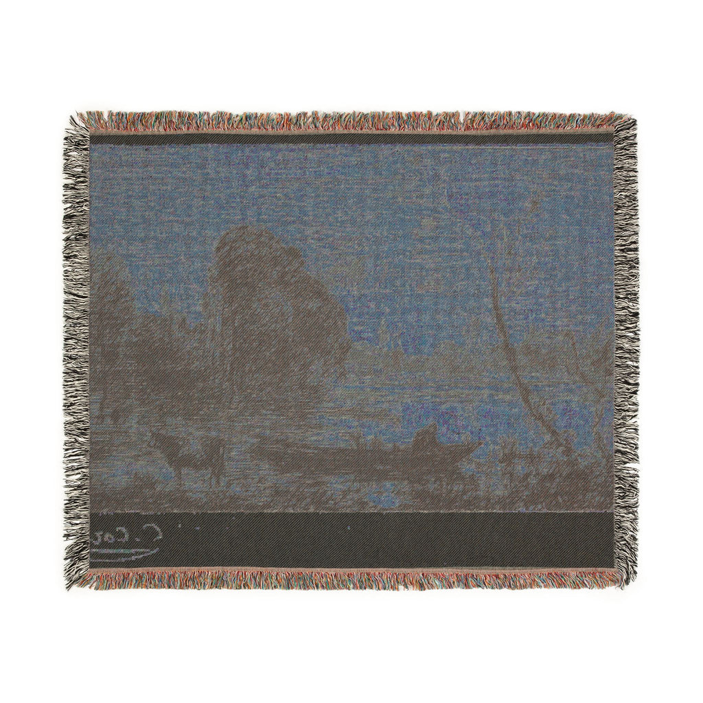 Jean Baptiste Camille Corot - Ville d'Avray Pond with Boatman, Evening | Woven Tapestry Blanket