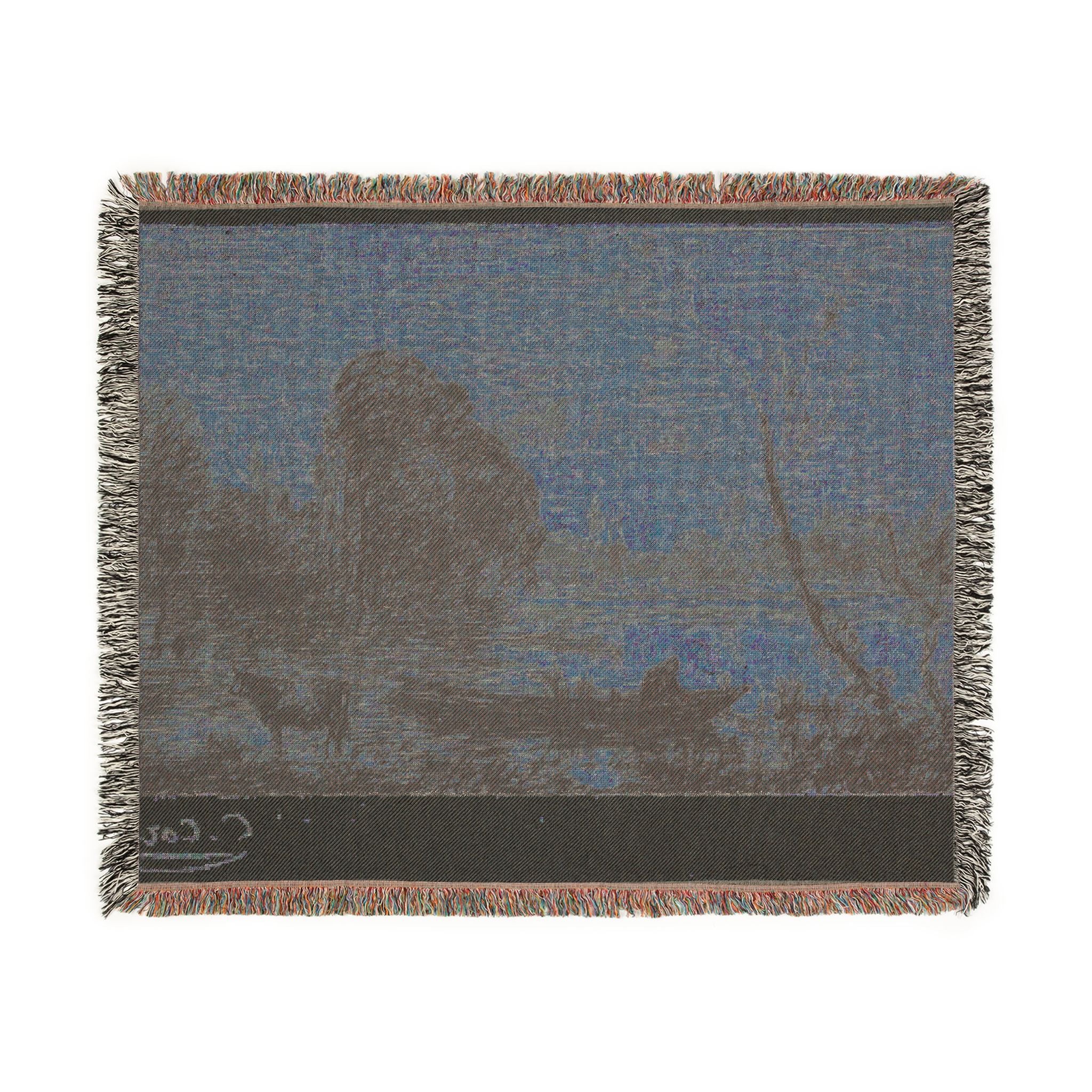 Jean Baptiste Camille Corot - Ville d'Avray Pond with Boatman, Evening | Woven Tapestry Blanket