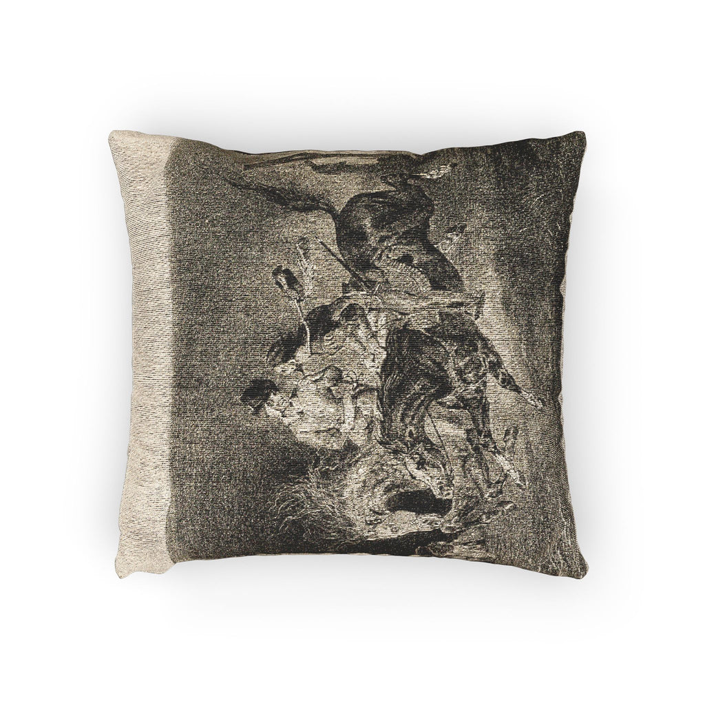 Eugène Delacroix - Faust and Mephistopheles Galloping Through the Night of the Witches' Sabbath | Woven Pillow