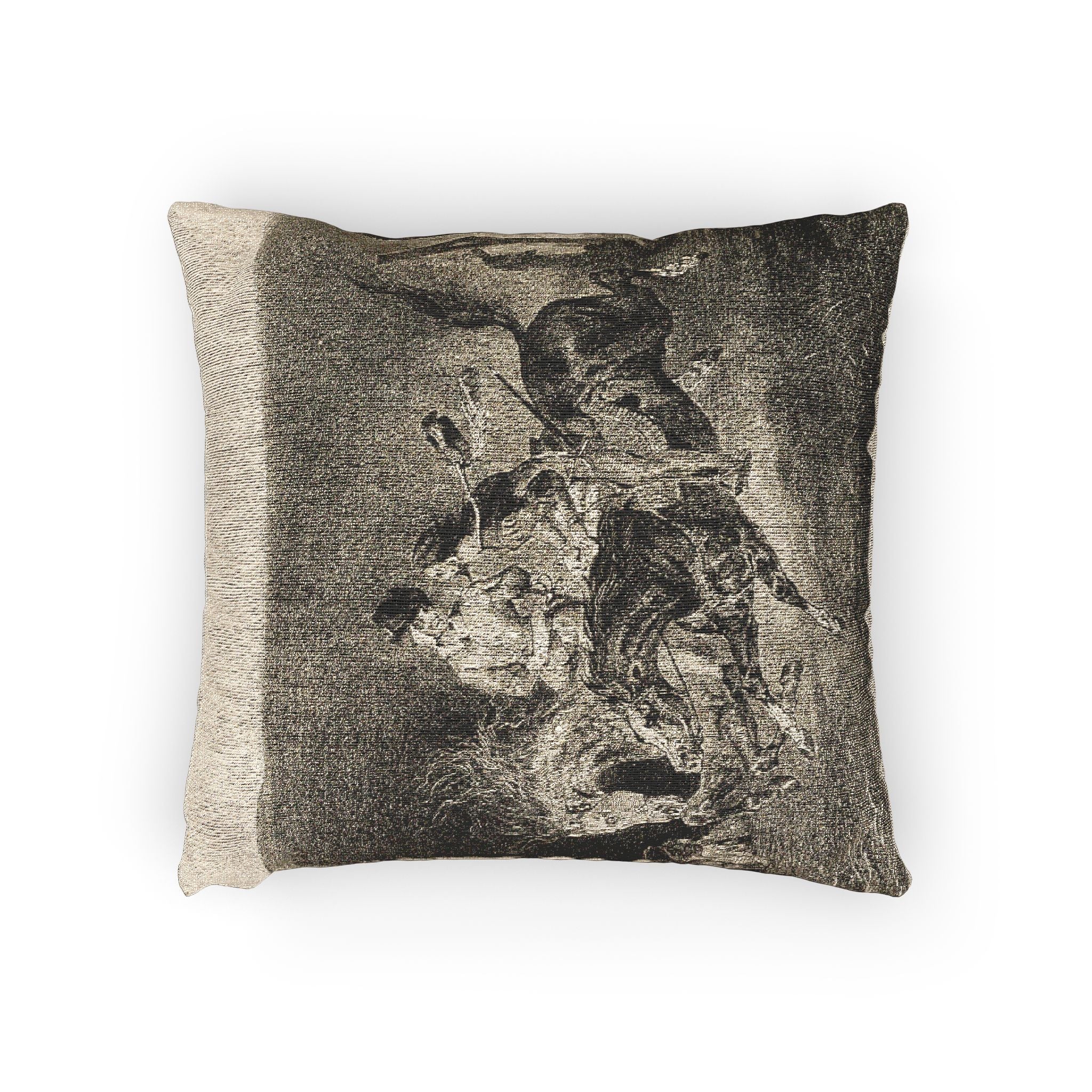 Eugène Delacroix - Faust and Mephistopheles Galloping Through the Night of the Witches' Sabbath | Woven Pillow