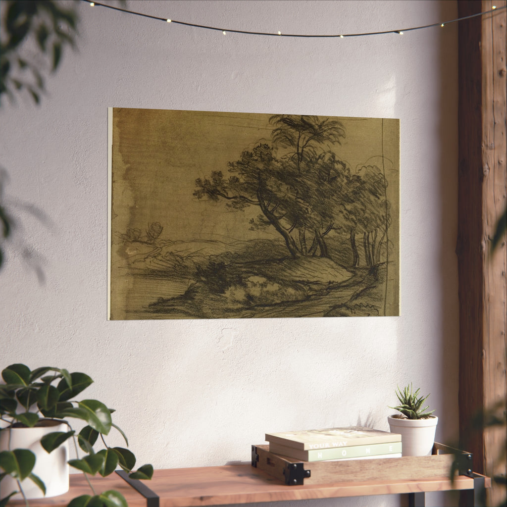 John Constable - River Bank with Trees (recto); Herd of Cattle Beneath Trees, with Inset Sketch of Landscape (verso) | Fine Art Poster