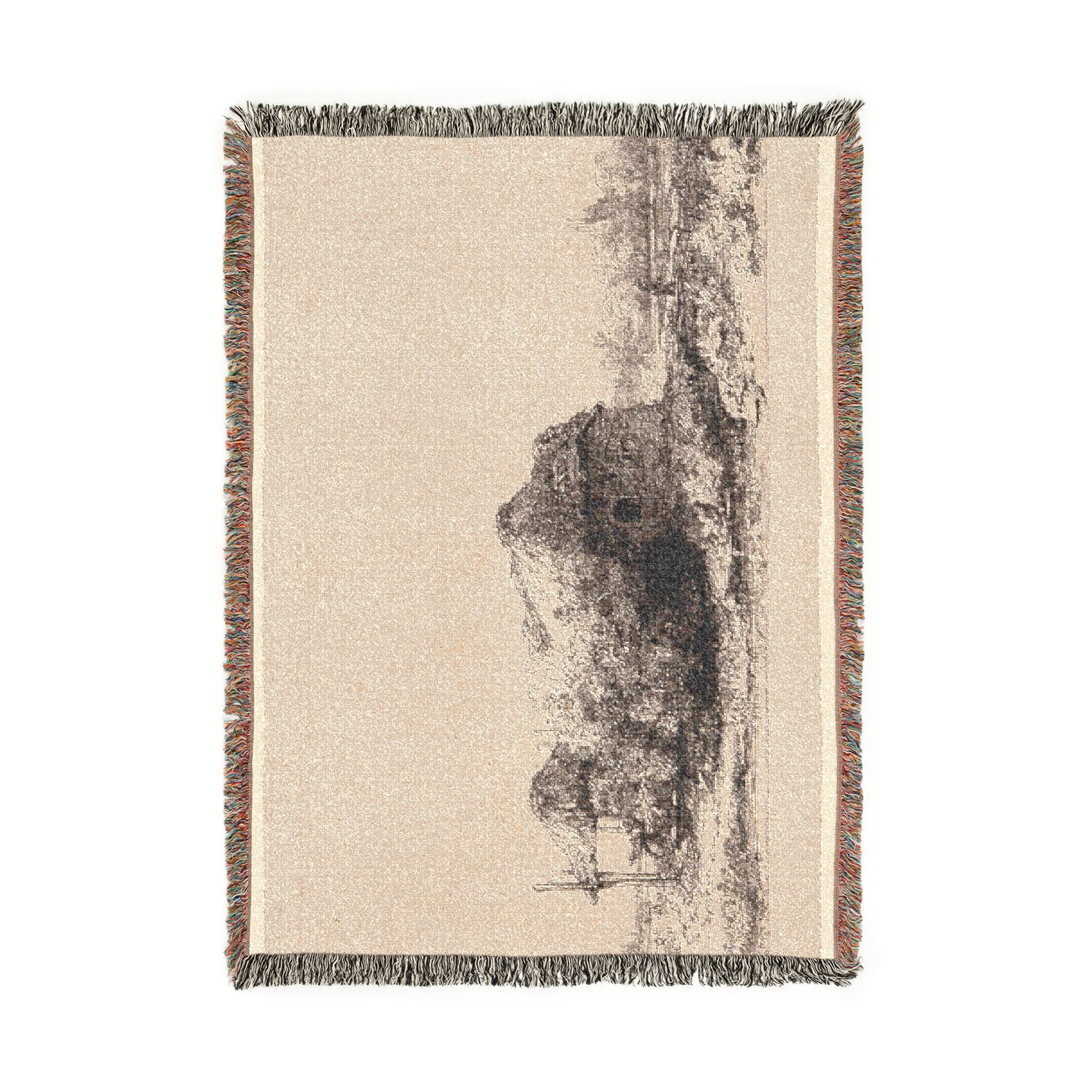 Rembrandt van Rijn - Landscape with Cottages and a Hay Barn Oblong | Woven Tapestry Blanket