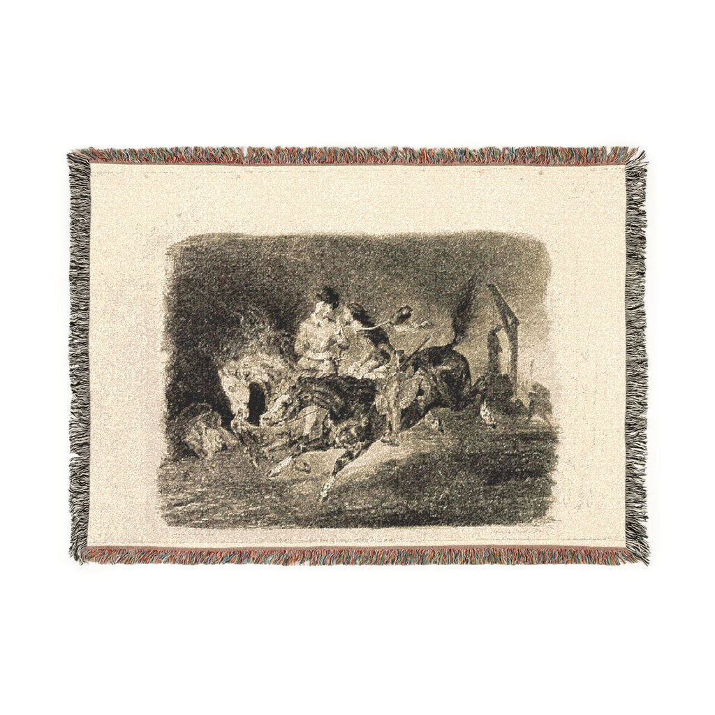 Eugène Delacroix - Faust and Mephistopheles Galloping Through the Night of the Witches' Sabbath | Woven Tapestry Blanket