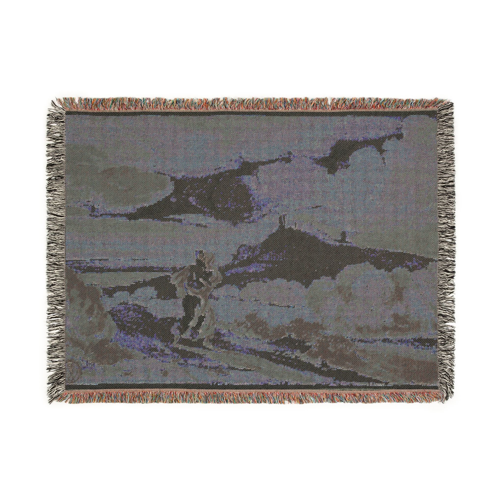 John Constable - Woman with Baby Fleeing Across Moors | Woven Tapestry Blanket