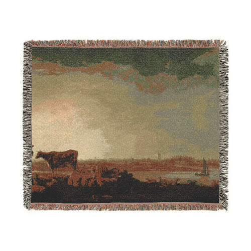 Aelbert Cuyp - A View of Vianen with a Herdsman and Cattle by a River | Woven Tapestry Blanket
