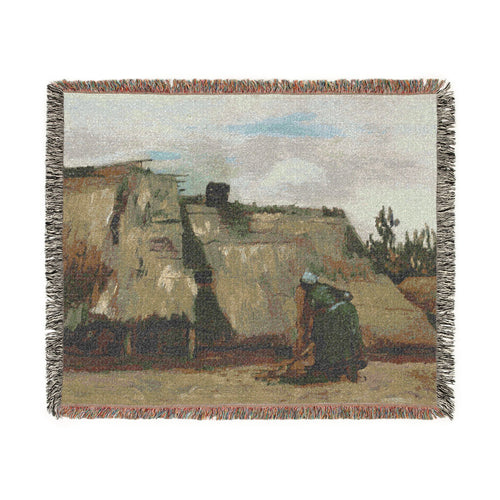 A Peasant Woman Digging in Front of Her Cottage Vincent van Gogh Tapestry Blanket