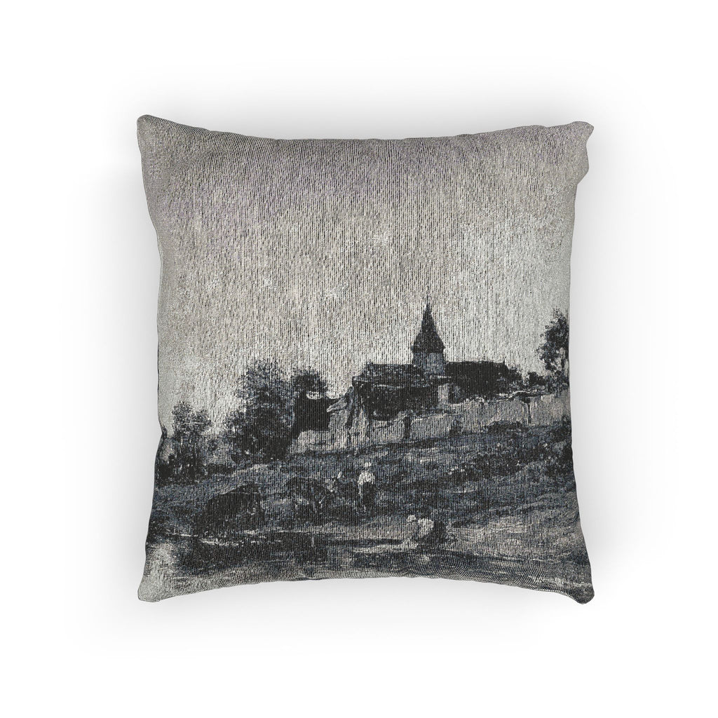 Charles François Daubigny - On the Bank of the Seine at Portejoie | Woven Pillow