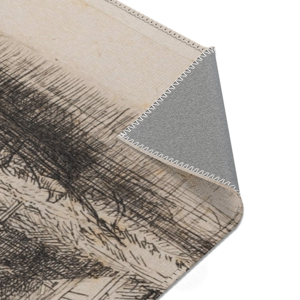 Rembrandt van Rijn - Landscape with a Cow Drinking | Area Rug