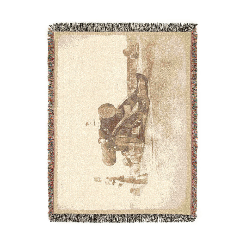David Octavius Hill - The cannon 'Mons Meg' at Edinburgh Castle, and a private in the 2nd battalion of Royal Scots who g | Woven Tapestry Blanket