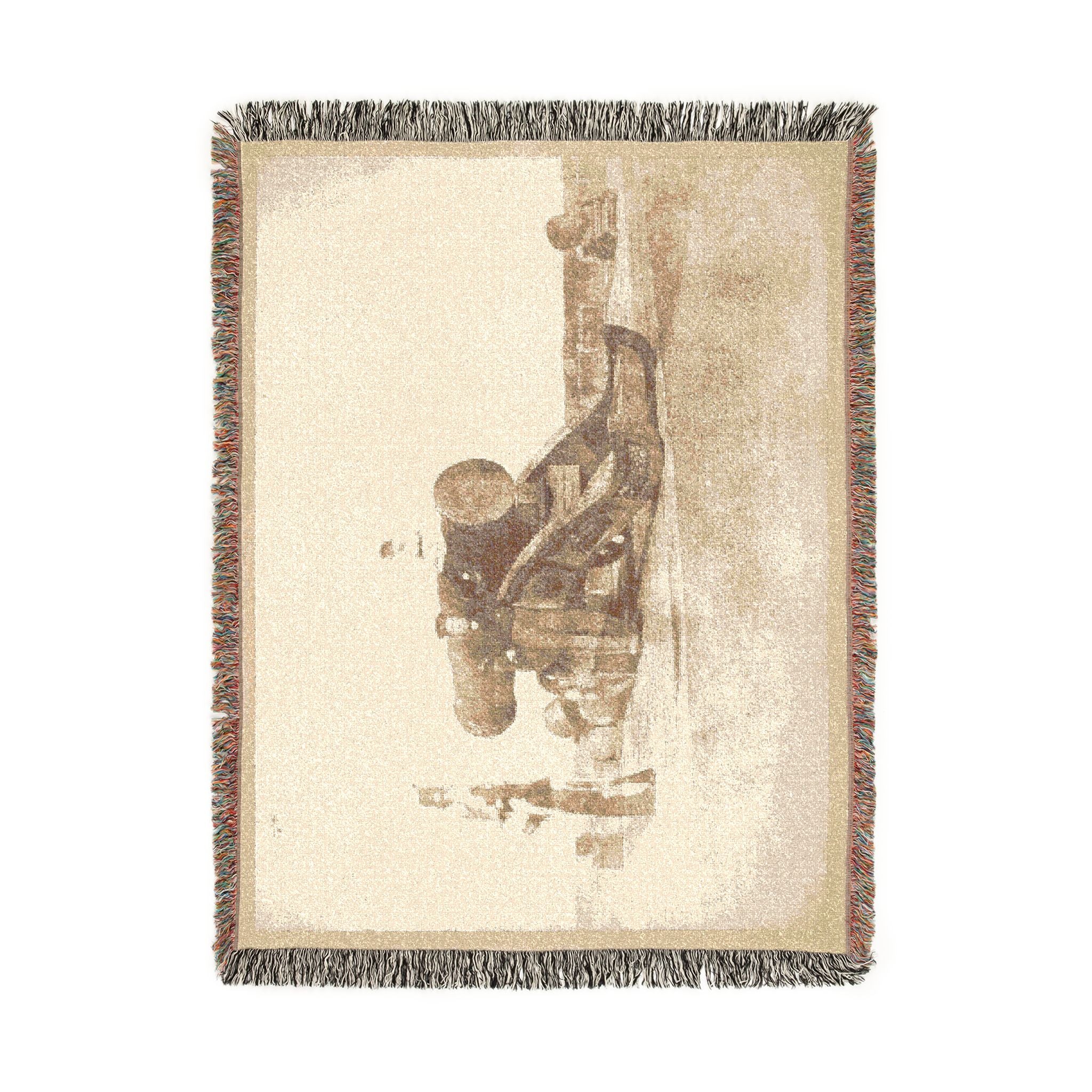 David Octavius Hill - The cannon 'Mons Meg' at Edinburgh Castle, and a private in the 2nd battalion of Royal Scots who g | Woven Tapestry Blanket