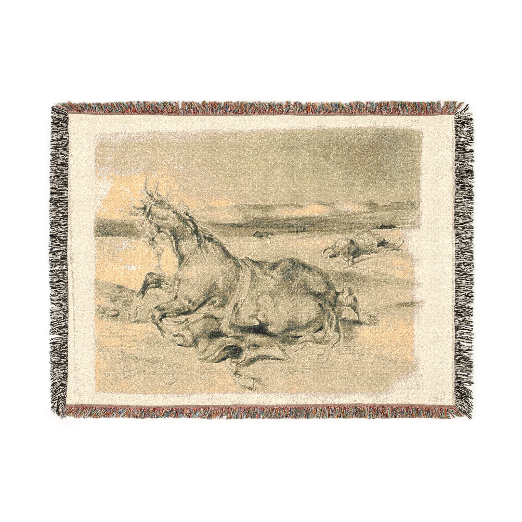Eugène Delacroix - Fallen Horse and Dead Knight | Woven Tapestry Blanket