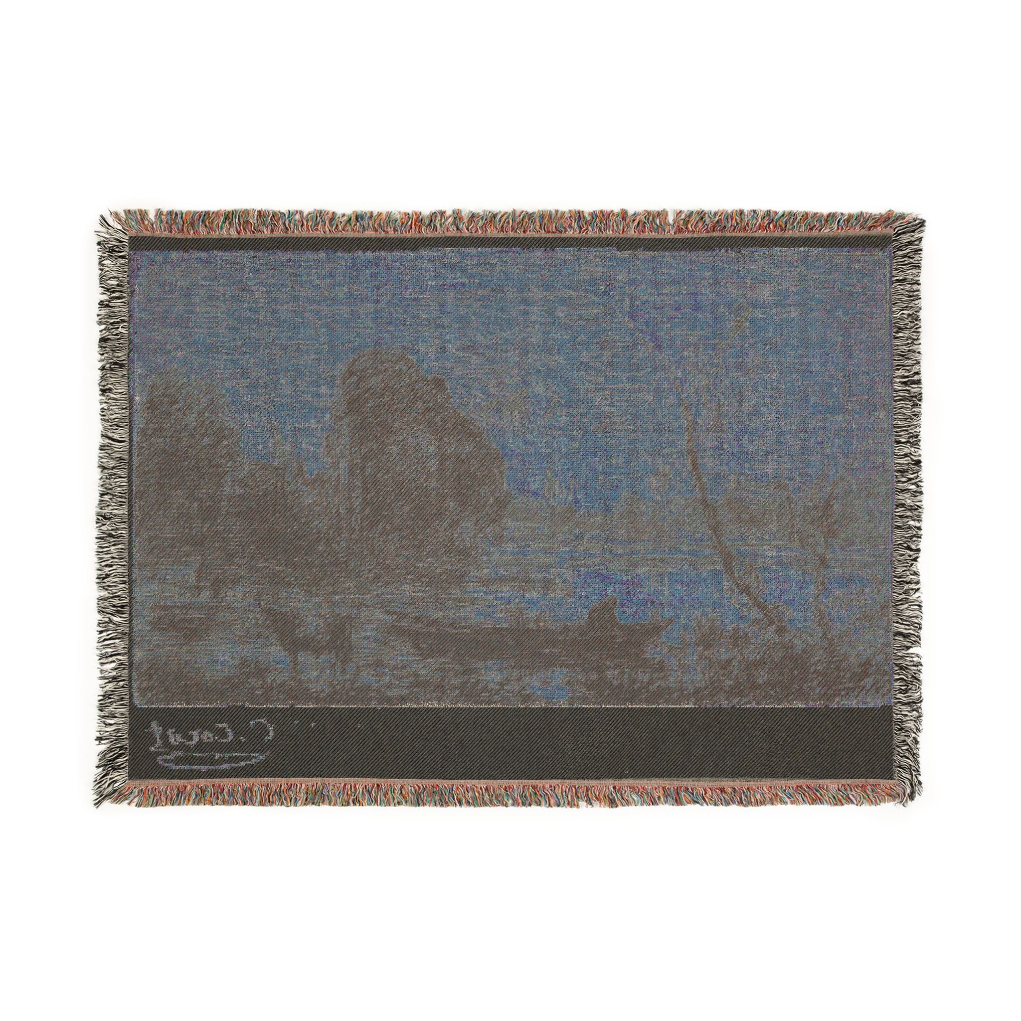 Jean Baptiste Camille Corot - Ville d'Avray Pond with Boatman, Evening | Woven Tapestry Blanket