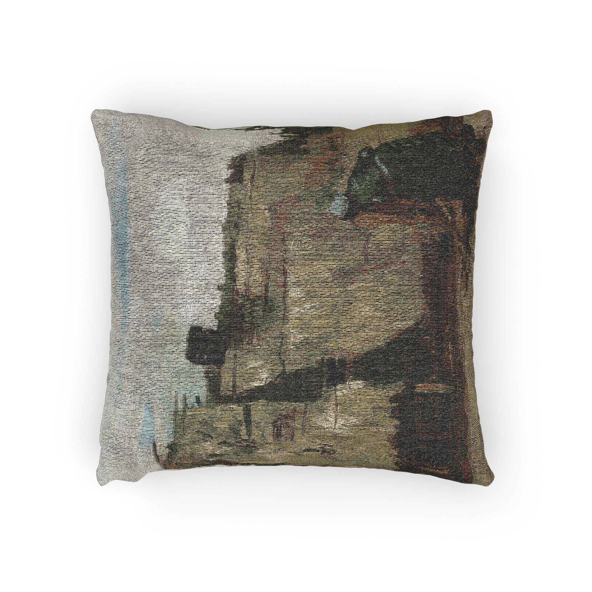 Vincent van Gogh - A Peasant Woman Digging in Front of Her Cottage | Woven Pillow
