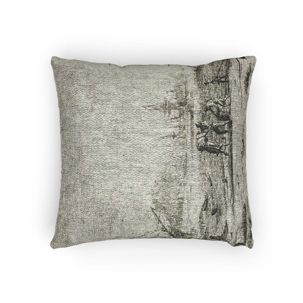 Claude Lorrain - Harbor with a Large Tower | Woven Pillow