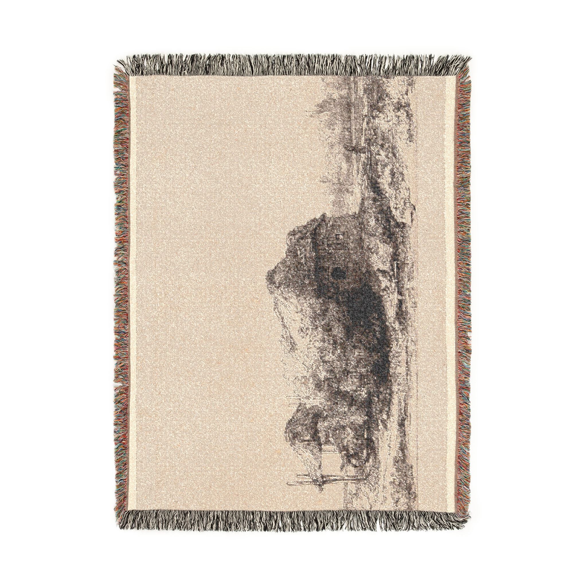 Rembrandt van Rijn - Landscape with Cottages and a Hay Barn Oblong | Woven Tapestry Blanket