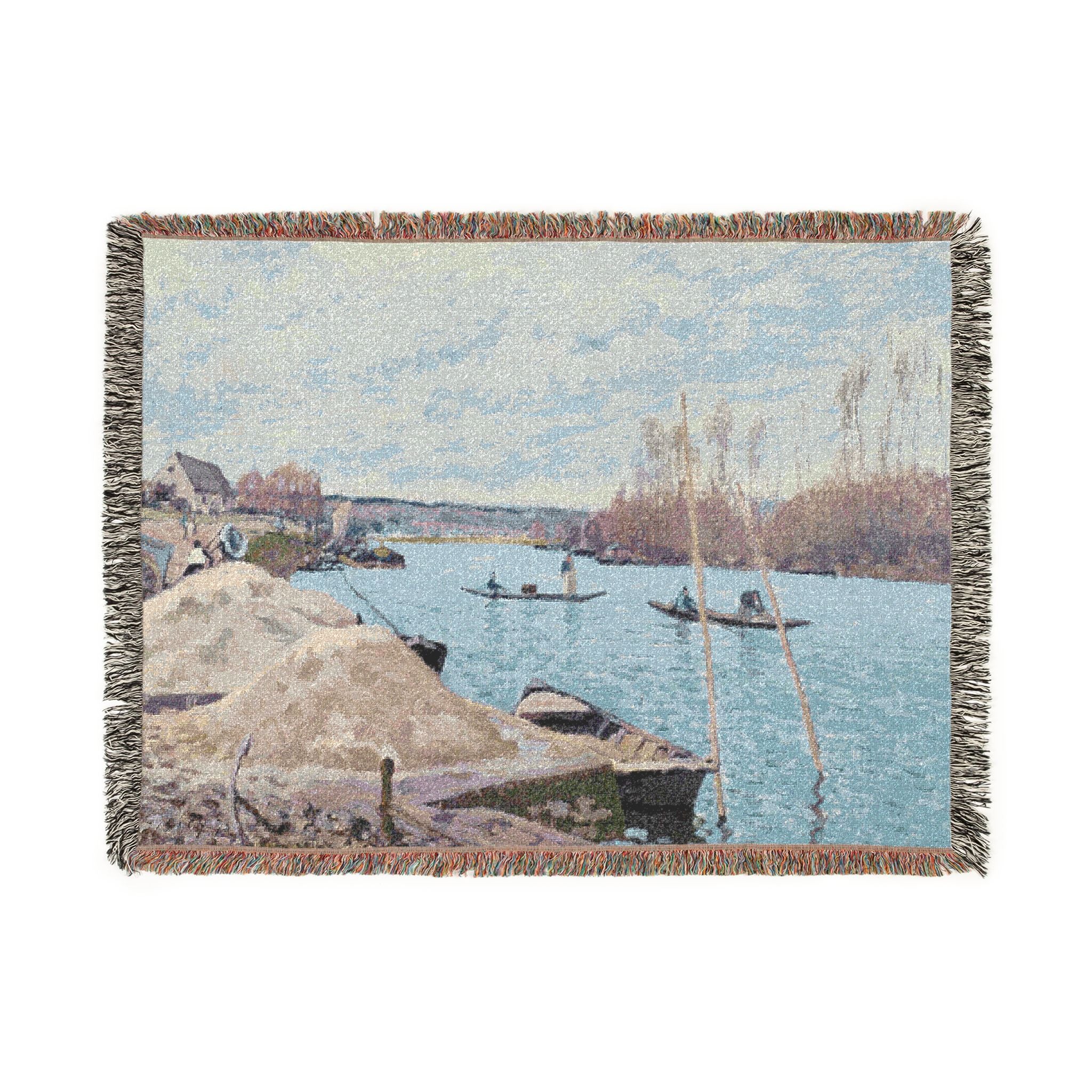 Alfred Sisley - The Seine at Port-Marly, Piles of Sand | Woven Tapestry Blanket