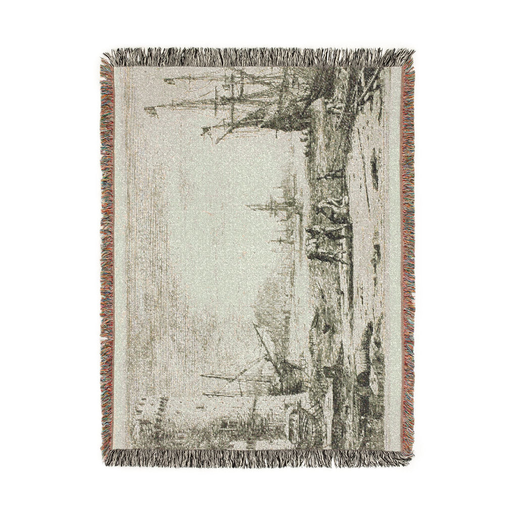 Claude Lorrain - Harbor with a Large Tower | Woven Tapestry Blanket