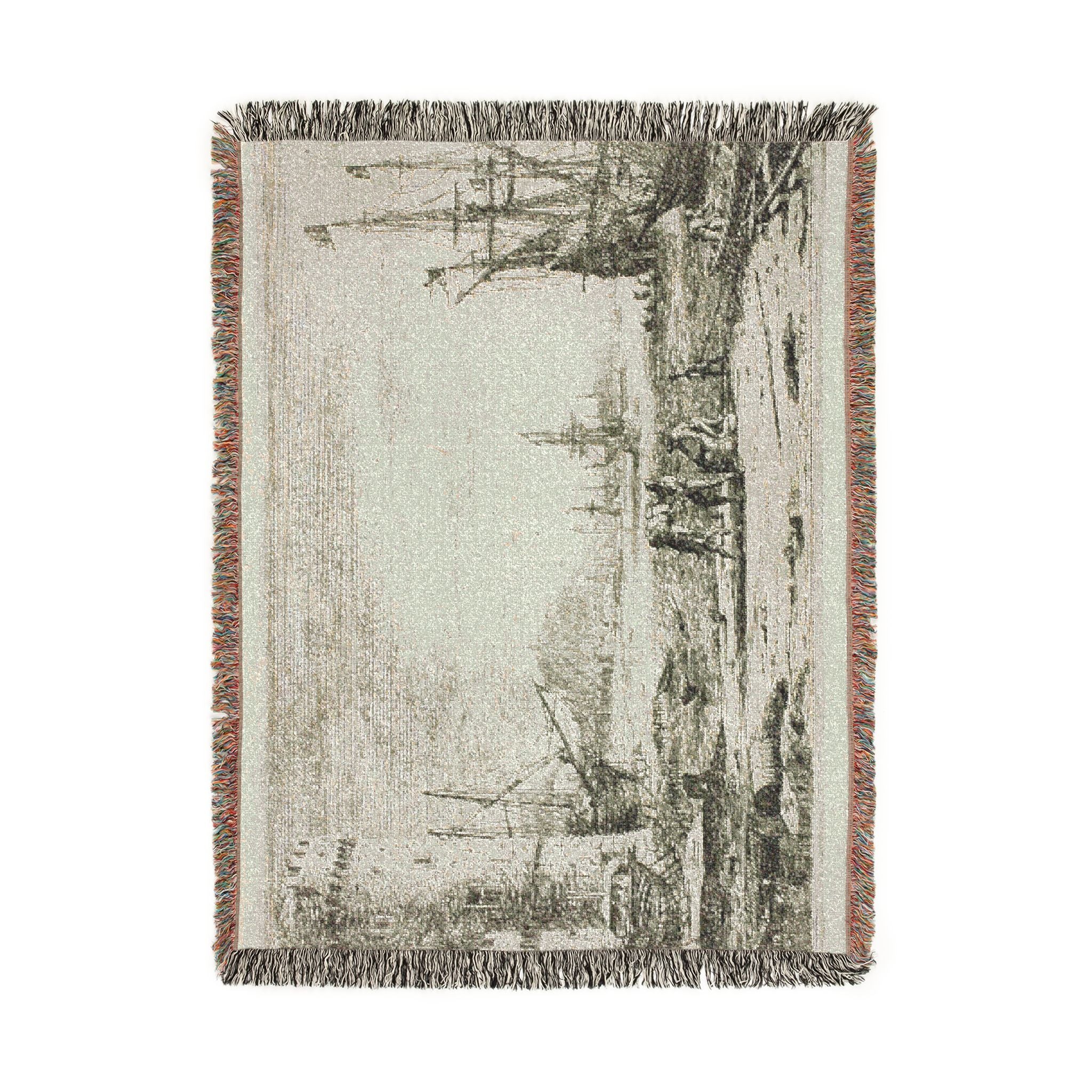 Claude Lorrain - Harbor with a Large Tower | Woven Tapestry Blanket