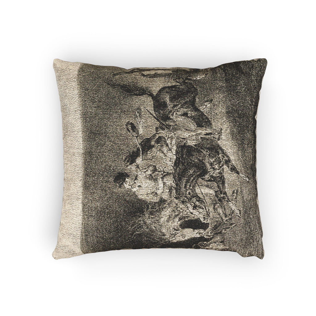 Eugène Delacroix - Faust and Mephistopheles Galloping Through the Night of the Witches' Sabbath | Woven Pillow