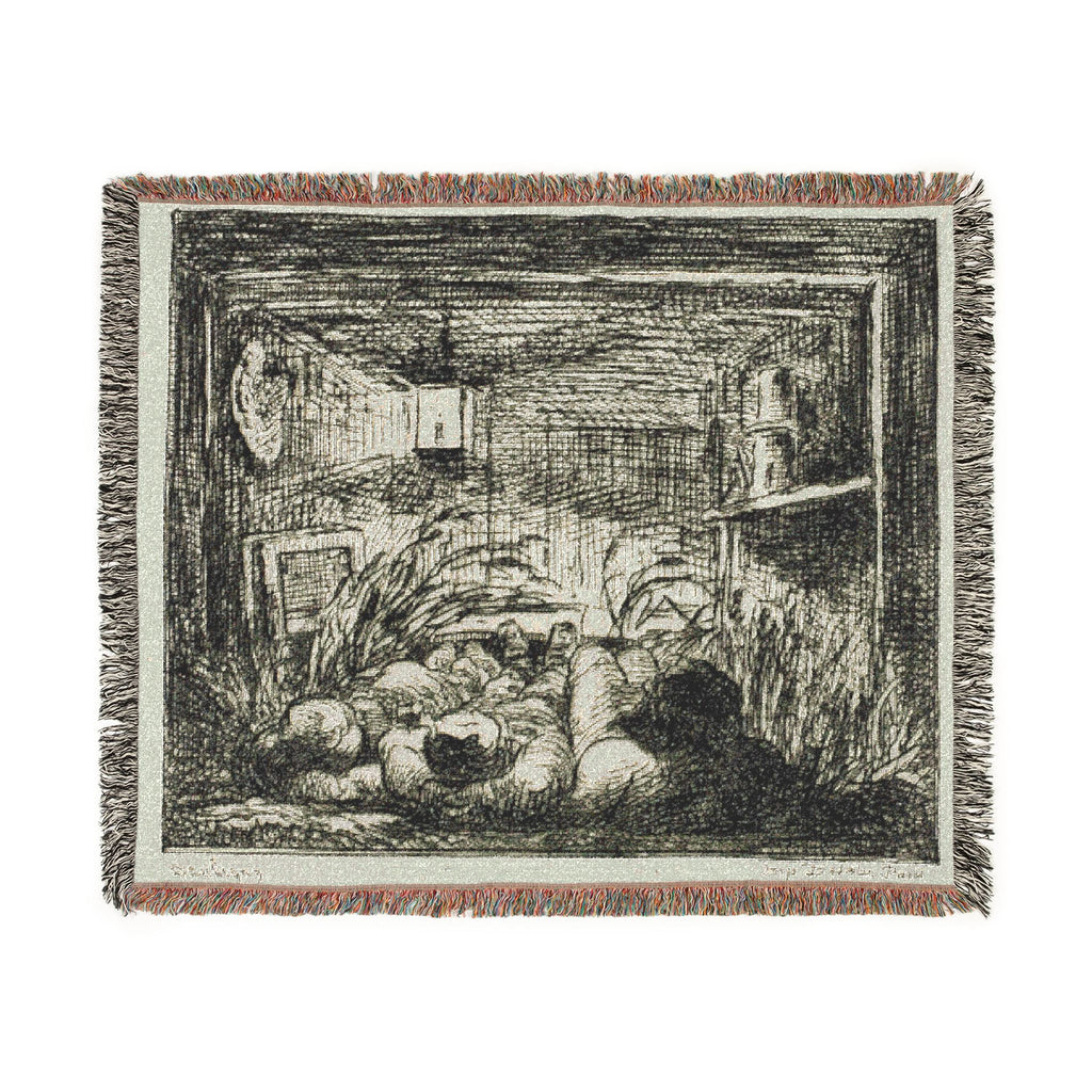 Charles François Daubigny - Bedding Down on the Boat (Night on the boat) | Woven Tapestry Blanket