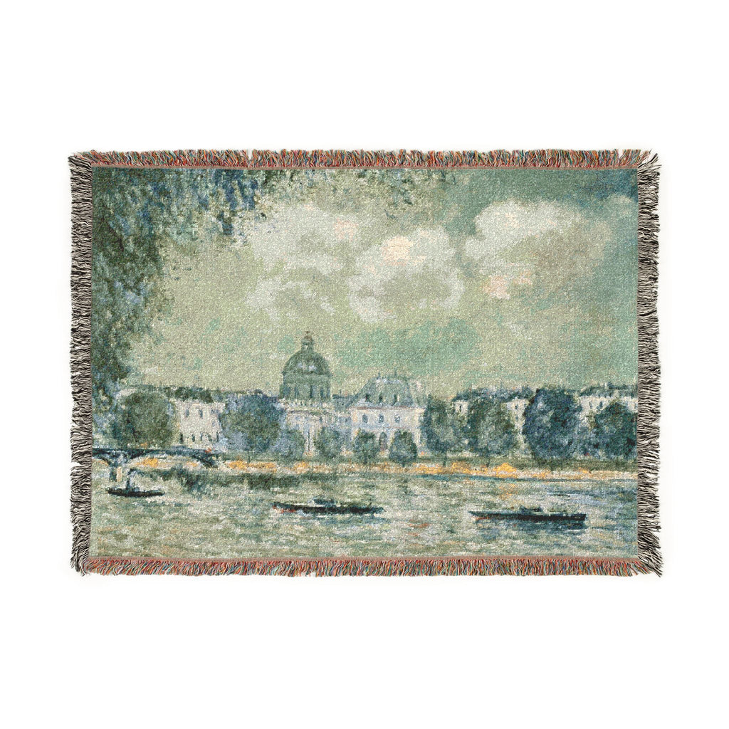 Alfred Sisley - Landscape along the Seine with the Institut de France and the Pont des Arts | Woven Tapestry Blanket