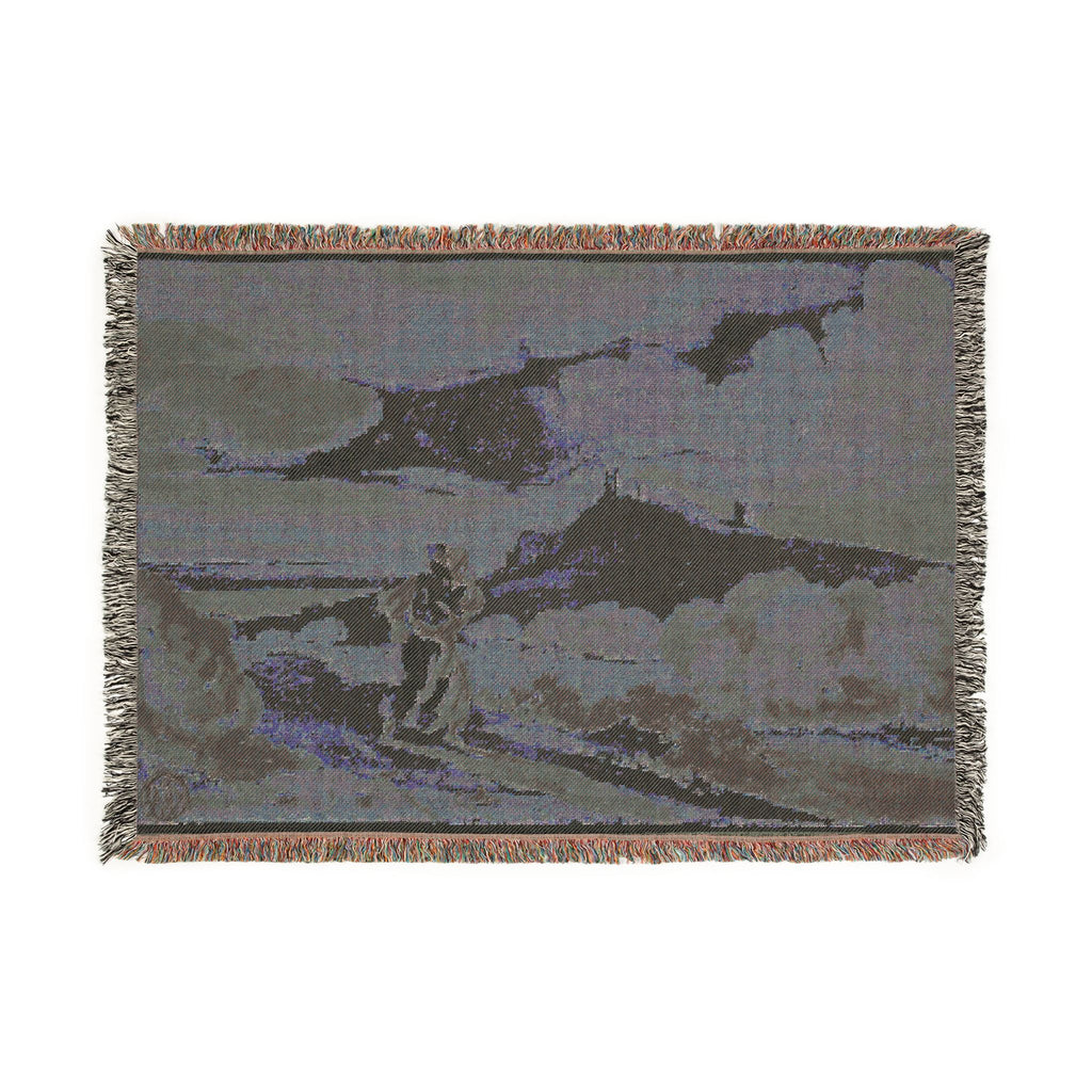 John Constable - Woman with Baby Fleeing Across Moors | Woven Tapestry Blanket