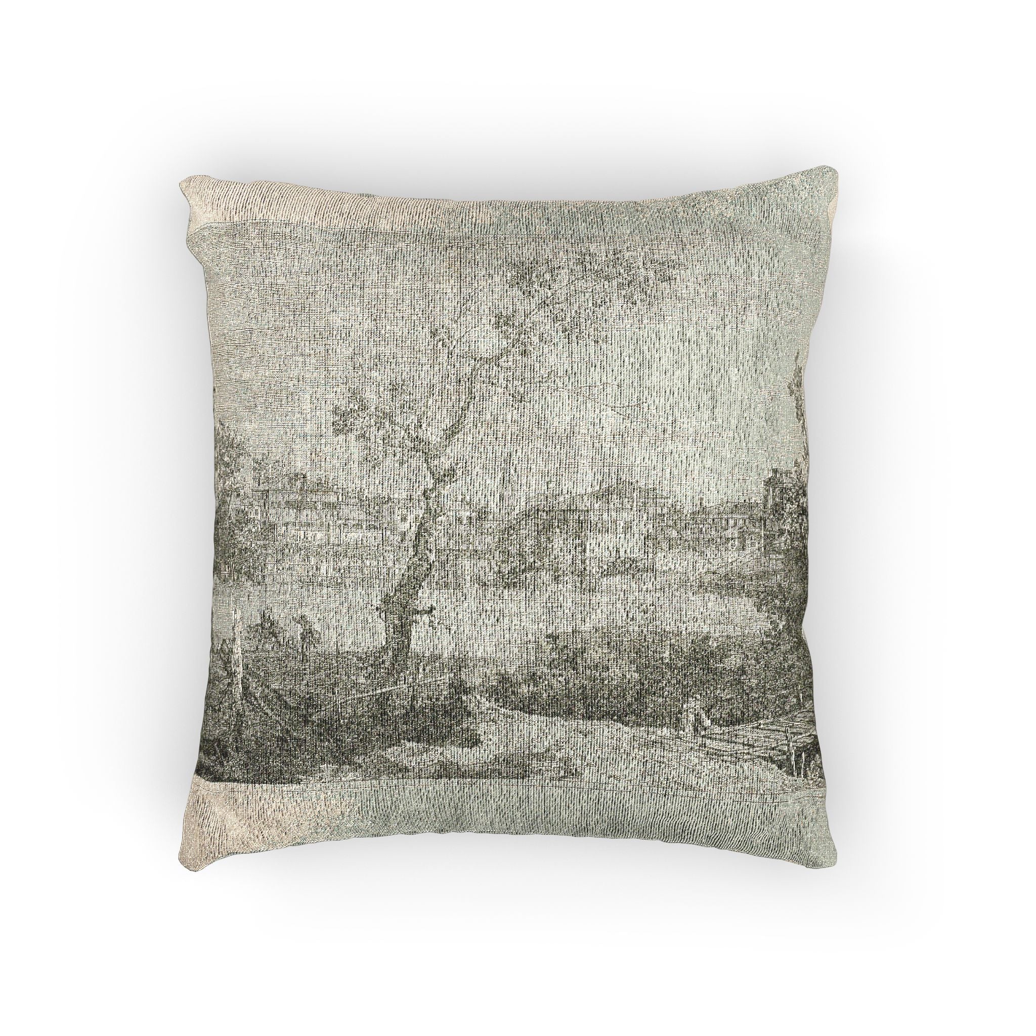 Canaletto - View of a Town on a River Bank, from Vedute | Woven Pillow