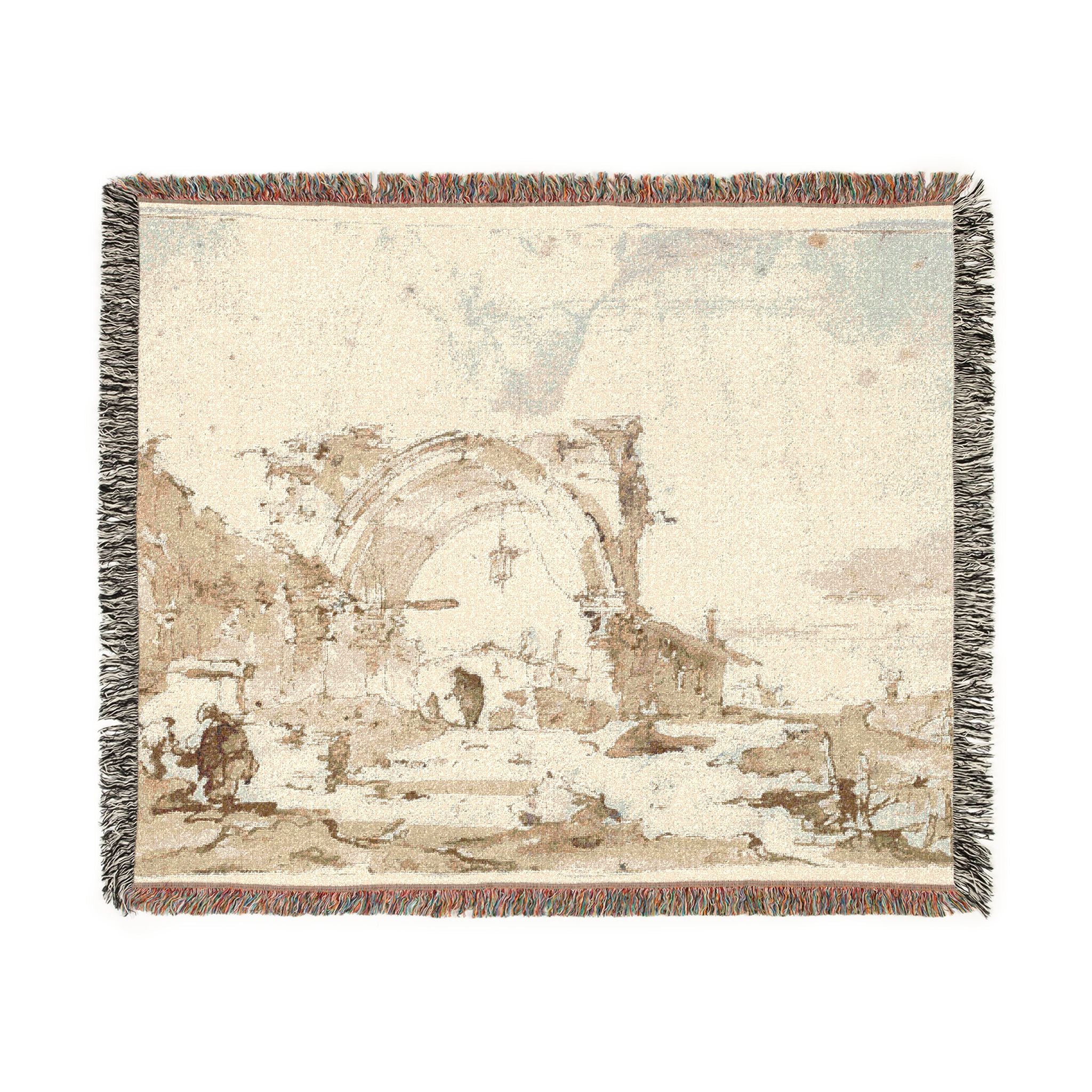 Francesco Guardi - A Capriccio with a Ruined Gothic Arch | Woven Tapestry Blanket