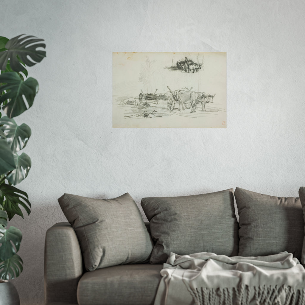 Charles François Daubigny - Two Sketches of Oxen Hauling a Log | Fine Art Poster