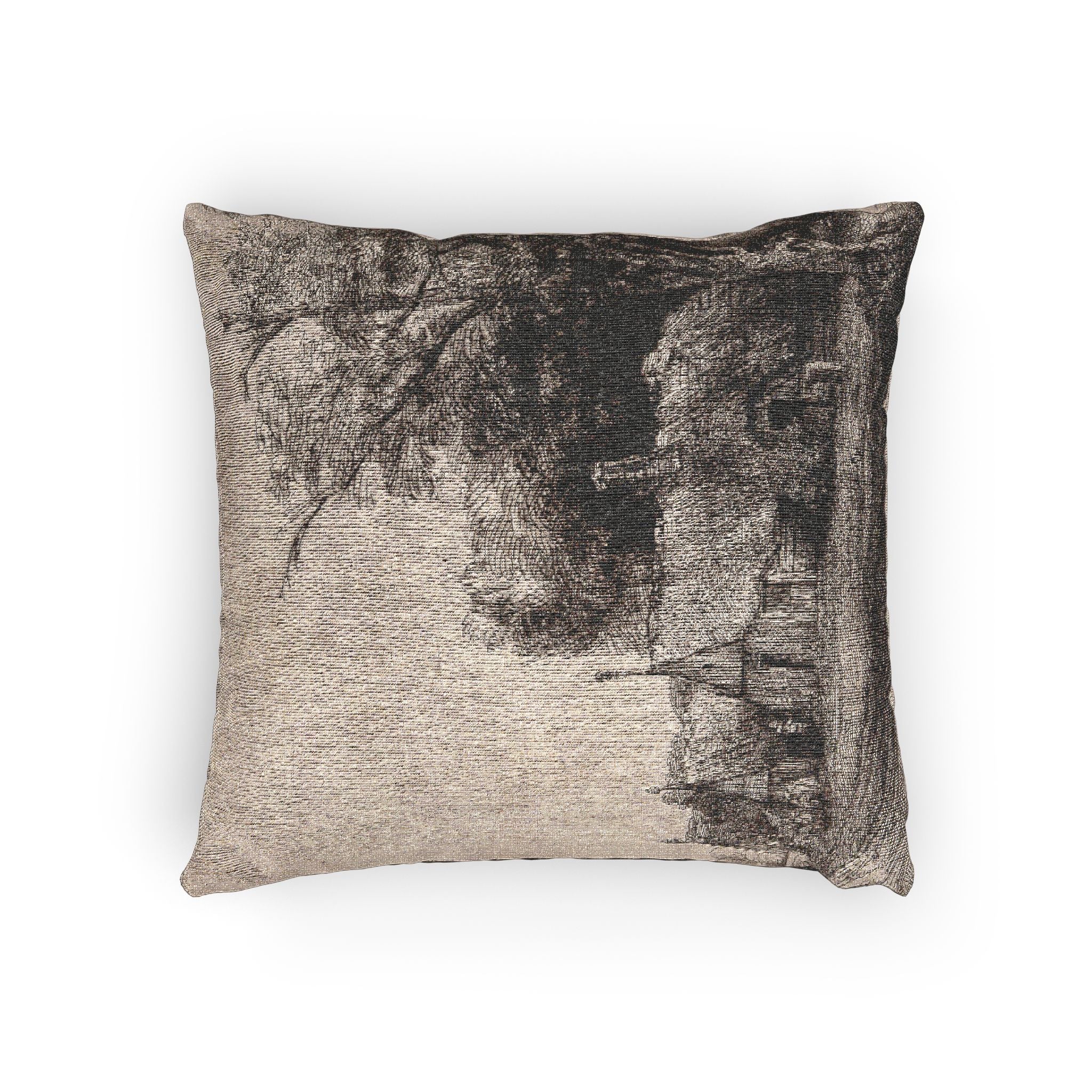 Rembrandt van Rijn - Landscape with Three Gabled Cottages Beside a Road | Woven Pillow
