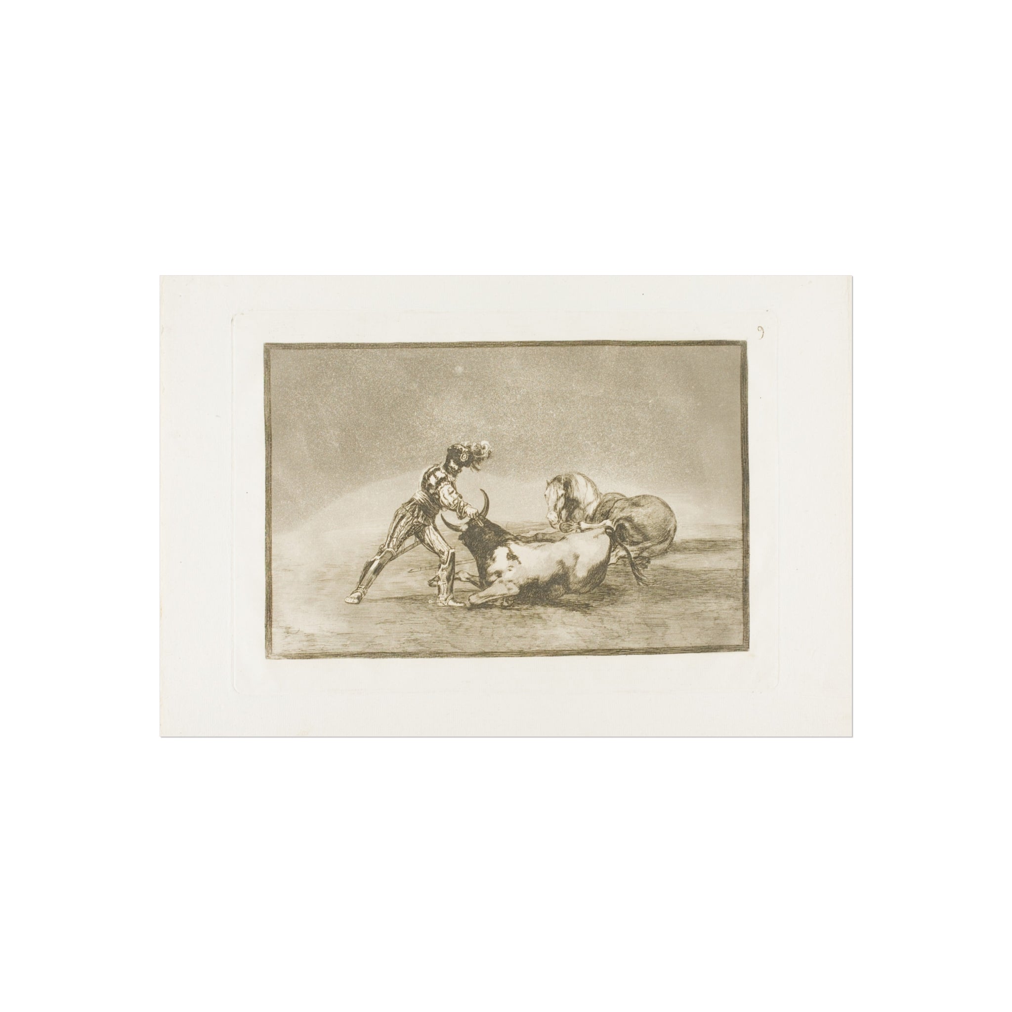 Francisco José de Goya y Lucientes - A Spanish knight kills the bull after having lost his horse, plate nine from The Ar | Fine Art Poster