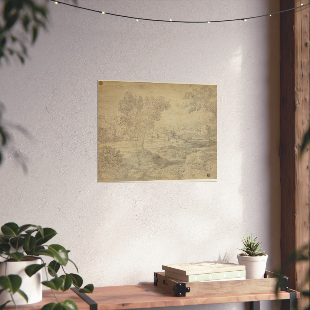 Follower of Nicolas Poussin - Italianate Landscape with Buildings | Fine Art Poster