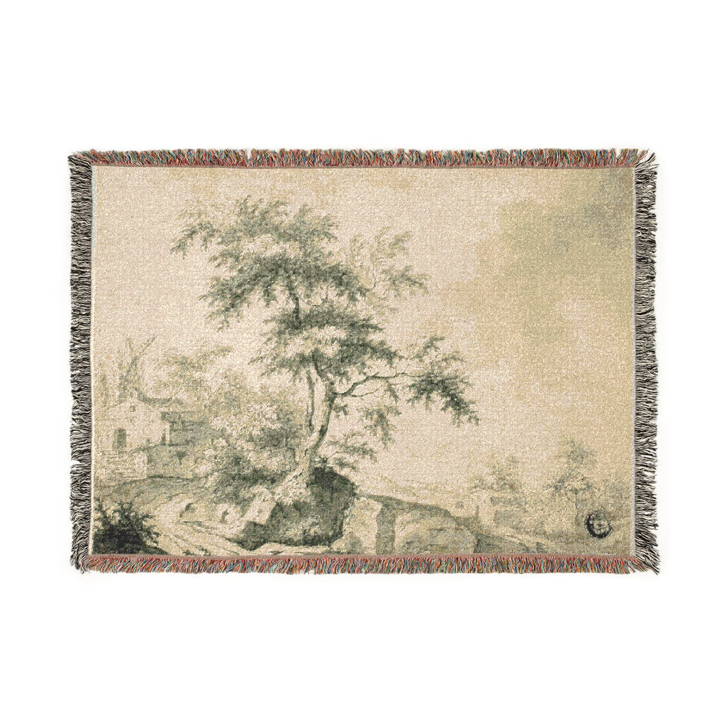 Jacob van Ruisdael - Landscape with Tree on Road to Buildings | Woven Tapestry Blanket